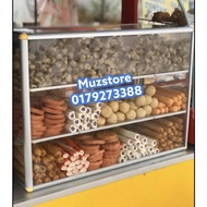 Food display aluminium plastic acrylic with sliding door rak lokcing,sosej,nasi