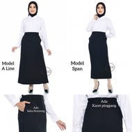 Rok Panjang Hitam Polos Model A line dan Span Pinggang Karet dan Ada Kantong Saku Wanita Bahan Dasar