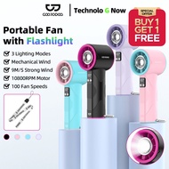 【Buy 1 Free 1】GOOJODOQ Handheld Fan Portable 100 Level Speed Adjustable With Buckle and Flashlight F