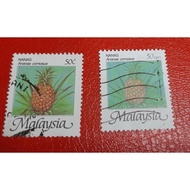 malaysia nanas pineapple 50c &amp; 50 sen used year 1986 2002 setem fruit buah per pcs.