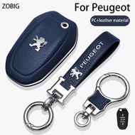 ZOBIG Leather Key Fob Cover for Peugeot Car Key Case Shell with Keychain fit Peugeot 207 3008 208 308 2008 307 508 Original remote control key