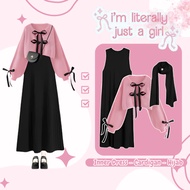 Latest Women's Outfit: Coquette Ribbon Cardigan - Inner Dress - Latest One Set Pashmina Hijab AM033M