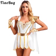 Ancient Womens Greek Goddesses Dress Halloween Toga Athena Roman Princess Cosplay Suit With Cape