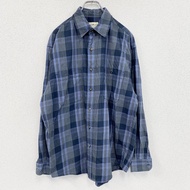 90 年代 Eddie Bauer 長袖襯衫，格子圖案，復古款，藍色，M 碼，古著。