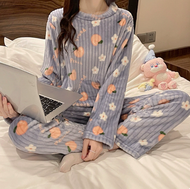 Womens warm sleepwear Autumn and Winter Thick Warm Pajama Set Cute cartoon Loungewear Soft and comfo
