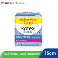 KOTEX LINERS REGULAR UNSCENTED (32S X 2 PACK)