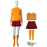 NEW Anime Velma Seragam Cosplay Kostum Orange jupe courte uniforme Wanita Oranye Kaus Kaki Rok Atas