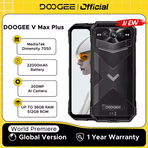 DOOGEE V Max Plus 5G Rugged Phone 6.58" 120Hz Dimensity 7050 16GB+512GB 22000mAh 200MP AI Camera Lig