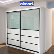 ✅ Free Install ✅ Premium Wardrobe Almari Besar 8x8, 6x8 White Almari Sliding Door Almari Baju Bedroo