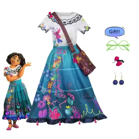 Encanto Dolores Madrigal Cosplay Costume Mirabel Cosplay Dresses Wig Bag Glasses Sets for Adult Girl