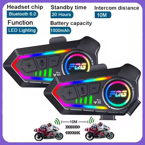 1/2pcs Y10 Max Wireless Bluetooth 6.0 Motorcycle Helmet Intercom Headset Waterproof 1000mAh Intercom