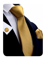 3.15"(8cm) Solid Color Necktie and Pocket Square Cufflinks Sets For Men + Gift Box