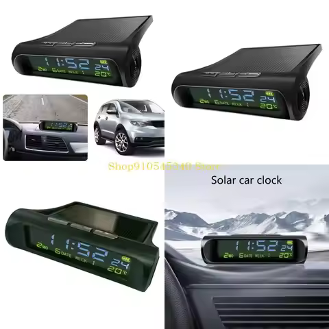U2JA Solar Car Electronic Clocks Thermometer Automotive Led Clock Watch Alarm Clock
