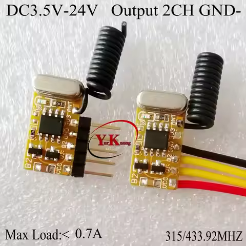Decoding Receiver Module 2CH Mini Remote Control Switch 3.7v4.2v4.5v6v7.4v9v12v Output 2ch GND Low T