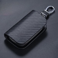 Carbon Fiber Style Leather Car Key Case Cover Holder Bag Pouch Wallet Protector Keychain For Honda Accord Fit Jazz City Civic CRV Brio Mobilio BRV HRV Freed Odyssey Shuttle Vezel WRV Smart Flip Remote Fob Shell Organizer