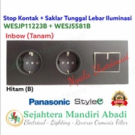 Stop Kontak 2 Gang Panasonic Style-E + Saklar Tunggal Iluminasi Hitam