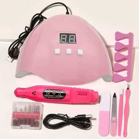 7-in-1 Nail Art Tool Kit — Includes Nail Lamp, Gel Dryer, Nail Buffer, Cuticle Fork, Cuticle Pusher,
