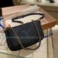 V Louis Vuitton MULTI POCHETTE กระเป๋าถือสีดำ 2-in-1 กระเป๋าไพ่นกกระจอกกระเป๋าโซ่กระเป๋าสะพายไหล่กระ