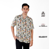 Aerostreet Kemeja Rayon Printing Russell Hawai Motif Terang Pria Wanita QCBAA