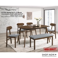 Solidwood Dining Set 1+4+Bench Meja Makan Murah Meja Makan Kayu Dining Chair餐桌