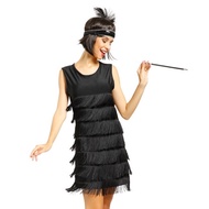 Ladies Fringe Flapper Dress Headpiece 20s 30s Great Gatsby Fancy Dress Costume Black