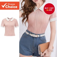 B86-APR24-C-1-Knit Textured Contrast T-shirt-TSB86ED011  B86-APR24-C-1-Kemeja-T Rajut Tekstur Warna 