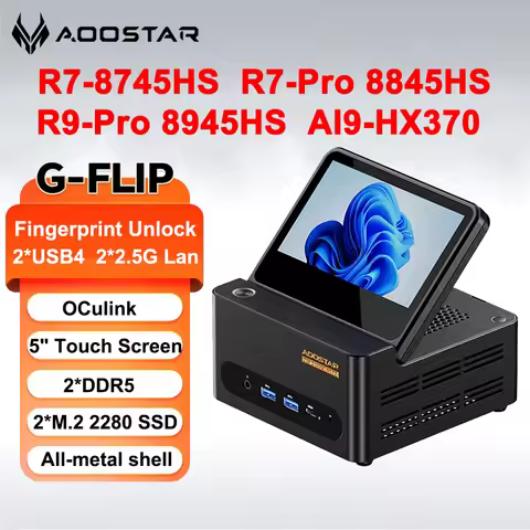 Aoostar G-FLIP Mini PC AMD Ryzen AI9 HX370/R7 8745HS/R7 Pro 8845HS/R9 Pro 8945HS Gaming Computer 5" 