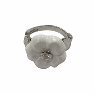 CHANEL 香奈兒 CAMÉLIA GALBE SIZE:12/52 18K 陶瓷 鑽石 戒指 WG 白色