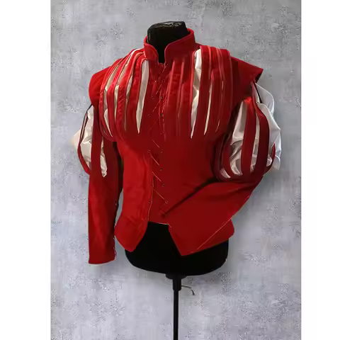 Custom Made Red Velvet Tudor Doublet Renaissance Man Costume 16th Century Medieval Vest Women Tudor