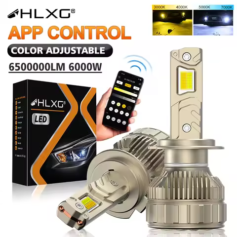 HLXG H7 LED Headlight AI Mobile APP Control 6000W 3000K-6500K Smart LED Chip High Power for H4 H11 H