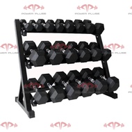 Hexagon Dumbbell Set (2.5kg to 25kg) + 3-Tier Premium Dumbbell Rack