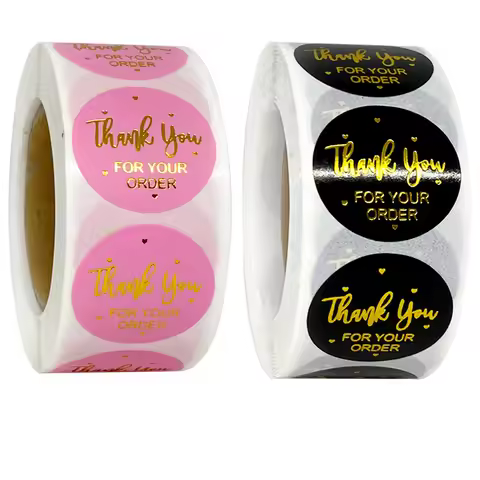 100-500pcs Pink Gold Stickers Thank You Sticker Thank You for Your Order Handmade With Love Sticker 