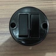 Saklar Seri Bulat Hitam Tempel Broco Dobel Switch On Off Lampu 632N