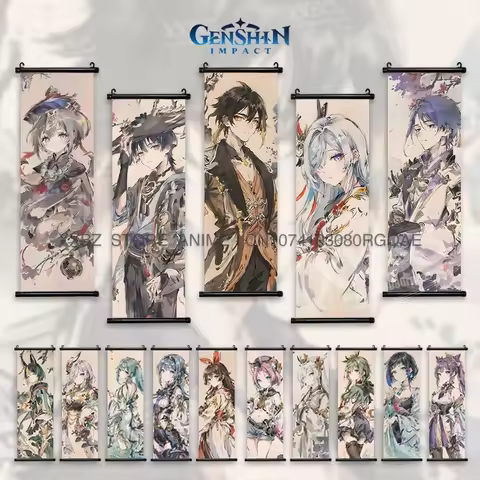 Genshin Impact Games Figures Scrolls Picture Zhongli Home Decoration Hanging Paintings Shenhe Wall A