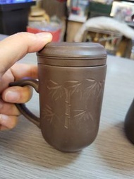 紫砂竹刻茶杯有柄
