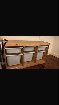 Ikea實木兒童玩具收納櫃連膠箱