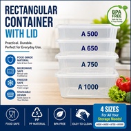 10pcs Rectangular Food Containers with Lids A500 A650 A750 A1000 Bekas Makanan