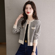 old money style old money outfit old money shirt French Style Knitted Cardigan - Plaid Purple Women'