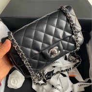 CHANEL MINI CF 黑銀 20cm 羊皮