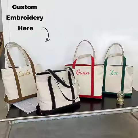 Custom Boat Tote Bag - Custom Tote Bag - Embroidered Monogram Canvas Tote Bag - School Bag - Persona