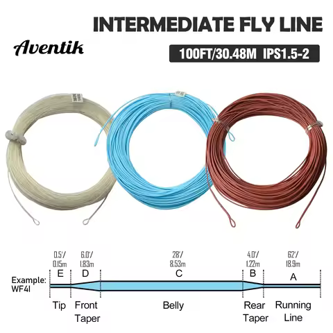 Aventik 100FT Intermediate Sinking Fly Fishing Line WF IPS1.5-2 Weight Forward PVC Coated