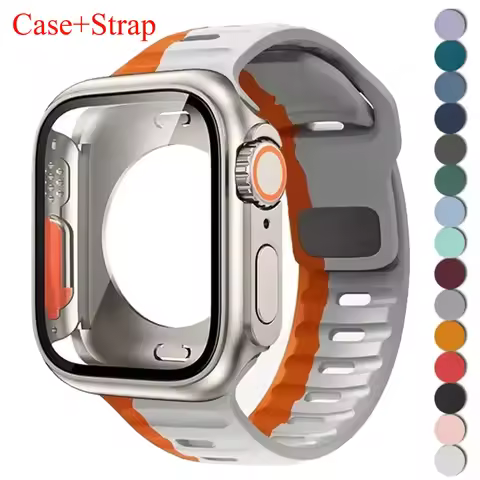 Case+Silicone Strap For Apple Watch Band 45mm 44mm 41 42 46mm Smart Bracelet Iwatch Series 5 6 Se 7 