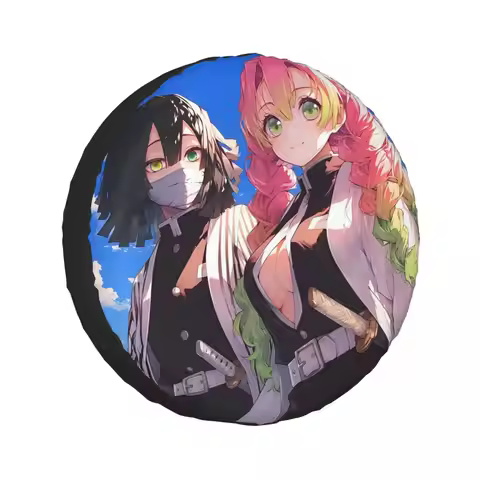 Custom Mitsuri Kanroji And Iguro Obanai Spare Tire Cover for Car Trailer 4x4 Wheel Protector Covers 