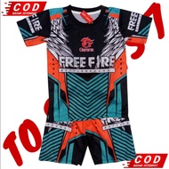 KIDS ESPORT GAMING SHIRT SET FF FREE FIRE NEW FULL PRINTING FINE / LATEST BOYS' FF FREE FIRE GAME SE