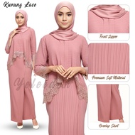 🎁Free gifts🎁yeleedon Pleated Baju Kurung ironless Moden Fesyen Terkini Lace Kebaya Raya Nikah/Tunang Front Zip Nursing Friendly Muslimah Wear Plus Size Bridemaid