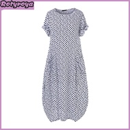 Women Plus Size Dress Dot Printing Bohemian Style Vacation Maxi Dress Round Neck Short Sleeves with 