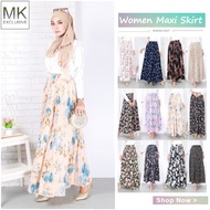 MK Long Skirt Muslimah Fashion Maxi Skirt Perempuan A line Floral Strong Elastic Flared Maxi Long Sk