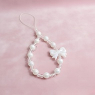 HP GANTUNGAN Hanger White Pearl Ribbon I Phone Strap Beads Pearl Iridescent