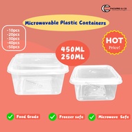 250ml/450ml Microwavable Food Container Bekas Plastik Makanan Dessert Box Cake Box Square Size