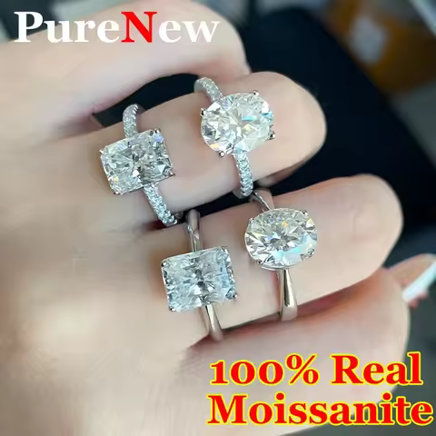 PureNew 1ct-4ct Radiant Cut Full Moissanite Diamond Rings For Women Original 925 Silver Luxury Oval